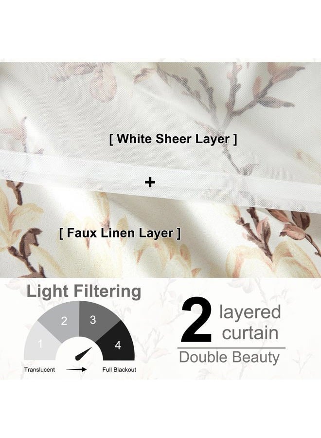 VOGOL 2 Panels Floral Blackout Curtains, Country Style 2 Layered Room Divider Window Treatments, Thermal Cloth Drape with Sheer Tulle for Kitchen Bathroom Office, 52 x 84, Beige - Image 3