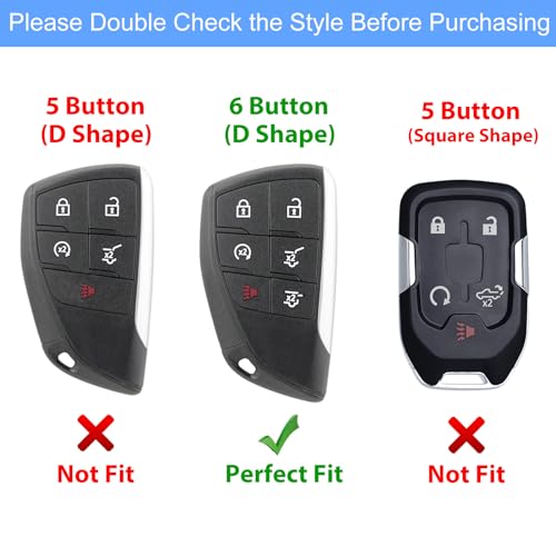Aoocar 6 Button Heavy Metal Key Fob Cover, Compatible with 2021-2025 2026 GMC Yukon Denali Sierra, Fit for Chevy Silverado Suburban Tahoe Buick, with Carbon Fiber Pattern, Silver (1 Pcs) - Image 2