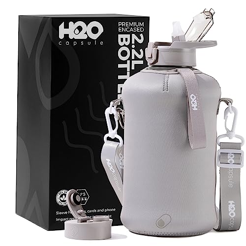 H2O Capsule 2.2L Half Gallon Water Bottle with Storage Sleeve and Covered Straw Lid – BPA Free Large Reusable Drink Container with Handle - Big Sports Jug, 2.2 Liter (74 Ounce) Ashville - Image 1