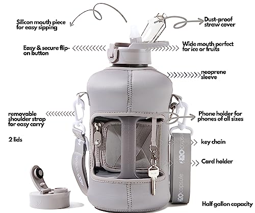 H2O Capsule 2.2L Half Gallon Water Bottle with Storage Sleeve and Covered Straw Lid – BPA Free Large Reusable Drink Container with Handle - Big Sports Jug, 2.2 Liter (74 Ounce) Ashville - Image 2