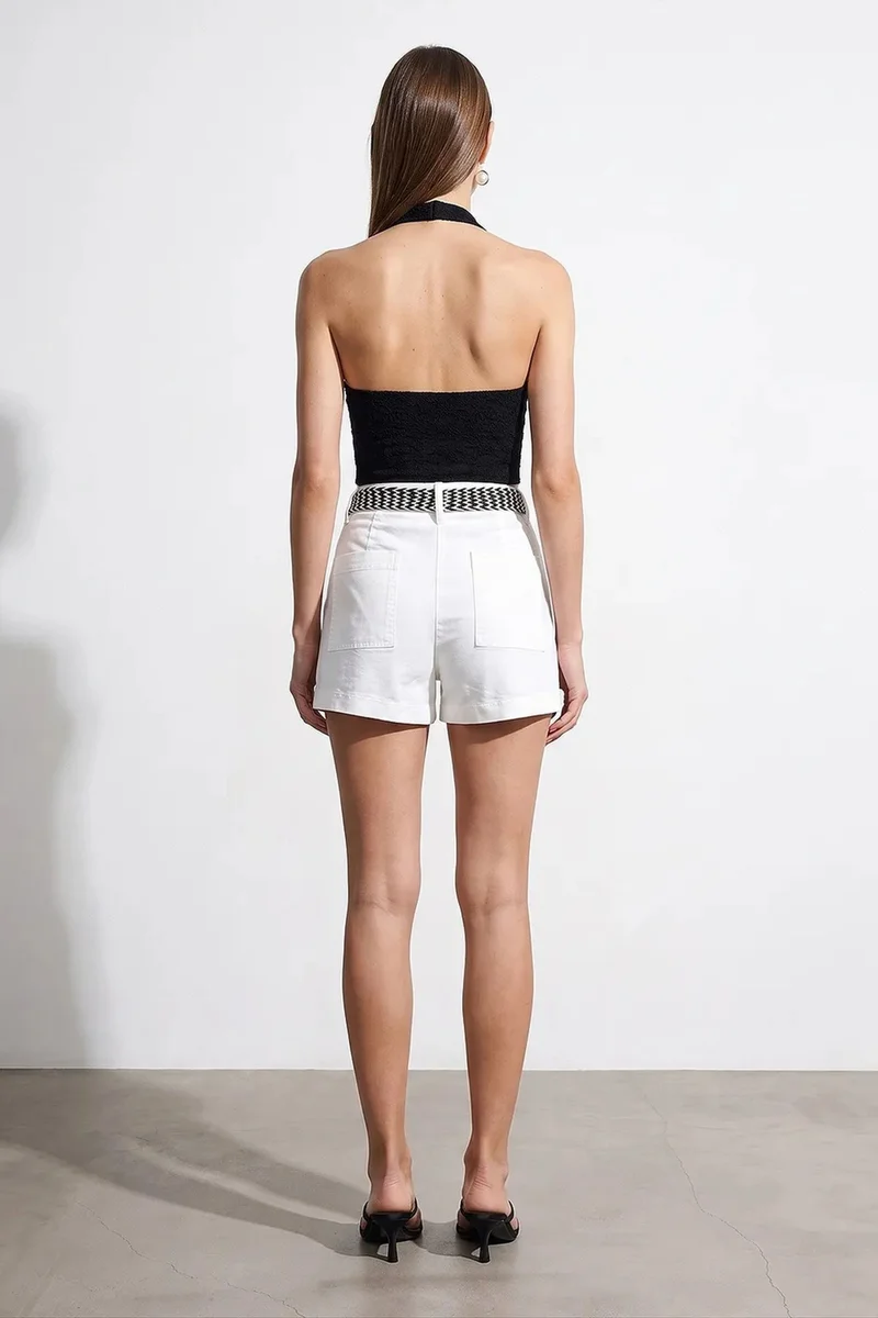 Dilvin White DILVIN High-Waist Tailored Shorts With Belt for Women | Best Price UAE