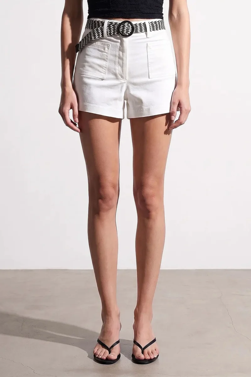 Dilvin White DILVIN High-Waist Tailored Shorts With Belt for Women | Best Price UAE