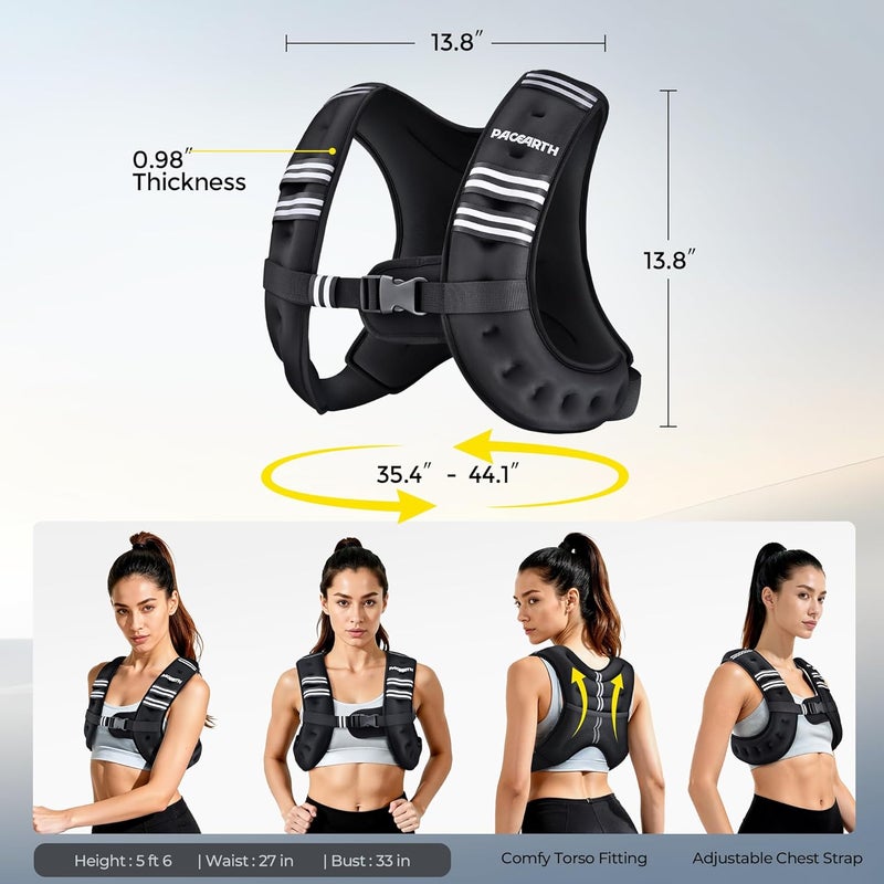 PACEARTH سترة وزن، 6lb/8lb/10lb/12lb/16lb/20lb/25lb/30lb سترة وزن مع شريط عاكس، سترات وزن للجسم للنساء والرجال، فقدان الوزن، تمارين القوة، الجري، المشي، الركض - Image 2