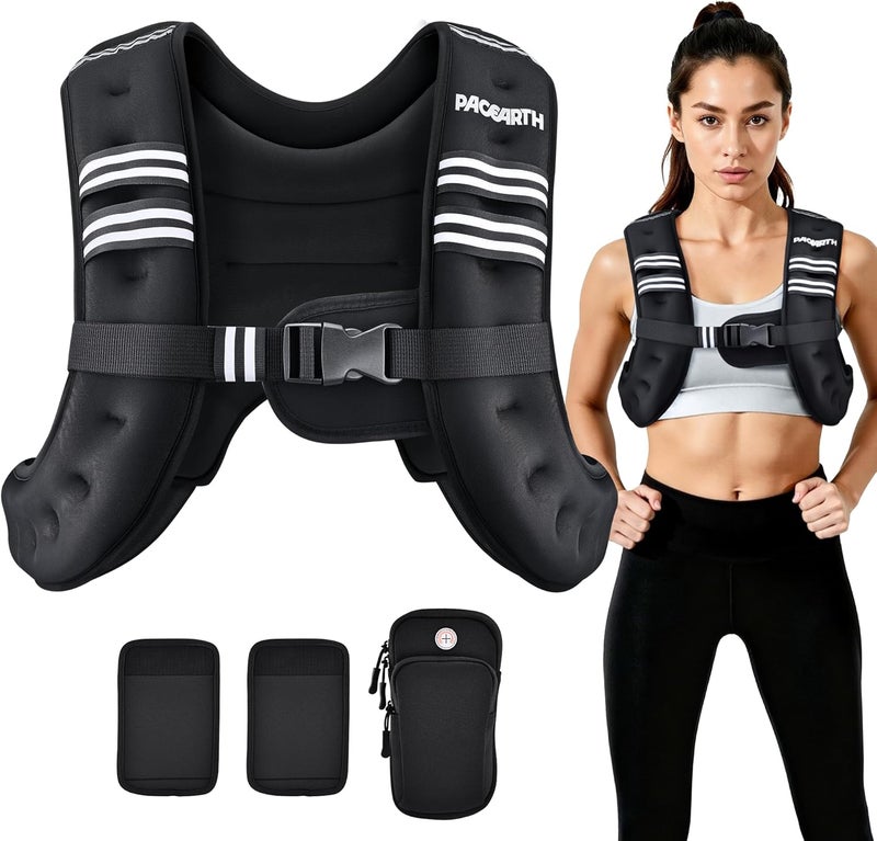 PACEARTH سترة وزن، 6lb/8lb/10lb/12lb/16lb/20lb/25lb/30lb سترة وزن مع شريط عاكس، سترات وزن للجسم للنساء والرجال، فقدان الوزن، تمارين القوة، الجري، المشي، الركض - Image 1