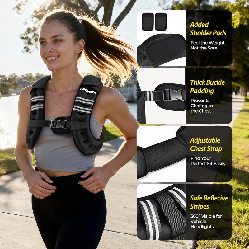 PACEARTH سترة وزن، 6lb/8lb/10lb/12lb/16lb/20lb/25lb/30lb سترة وزن مع شريط عاكس، سترات وزن للجسم للنساء والرجال، فقدان الوزن، تمارين القوة، الجري، المشي، الركض - Image 4