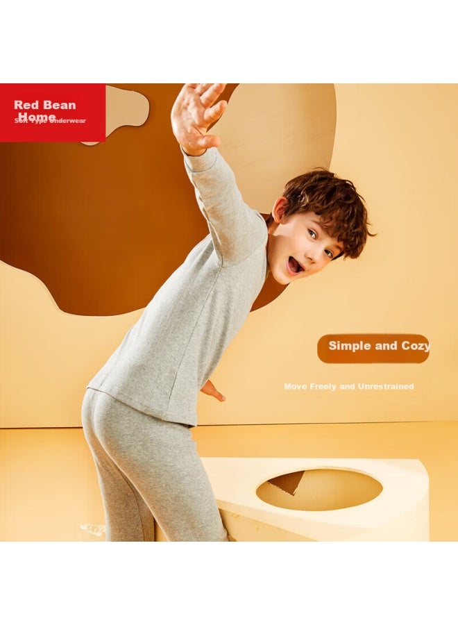 HOdo Home Hodohome Kids' Pure Cotton Printed Class A Autumn Clothes Boys' Thin Warm Underwear Set For Middle And Big Kids Boys Students Cotton Sweater Castle Grey 120/65 - Image 2