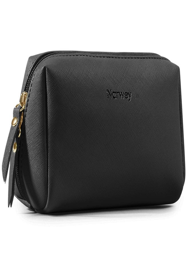 Narwey Small Vegan Leather Makeup Bag for Purse Travel Makeup Pouch Mini Cosmetic Bag for Women (Small, Black) - Image 1