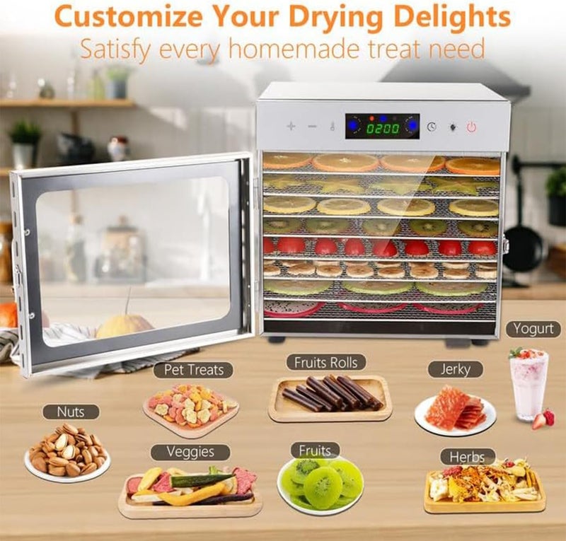 Foloose Food Dehydrator Machine Dehydrator Vegetable Fruit Dehydrator with 24H Timer and Light 8 Drying Racks 800W 30-90℃ with Touchscreen Control and Visible Window for Home Commercial - Image 5