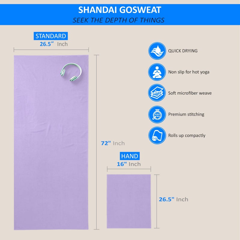 Shandali Gosweat Hot Yoga Towel, Color Violet, Size 26.5 x 72 - Image 2