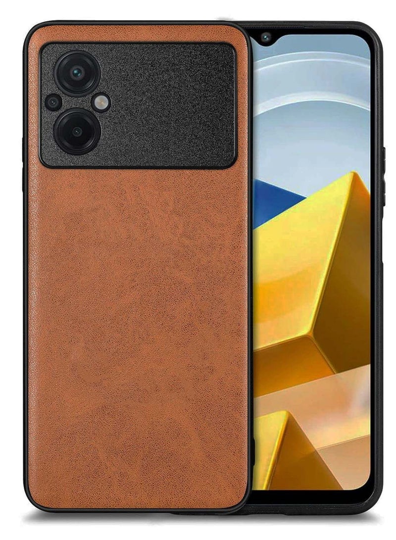 Poco M5 Case, TPU and Suede PU Leather Case, Anti-Vibration Anti-Slip Ultralight Luxury Case for Poco M5, for Men Women(Brown)