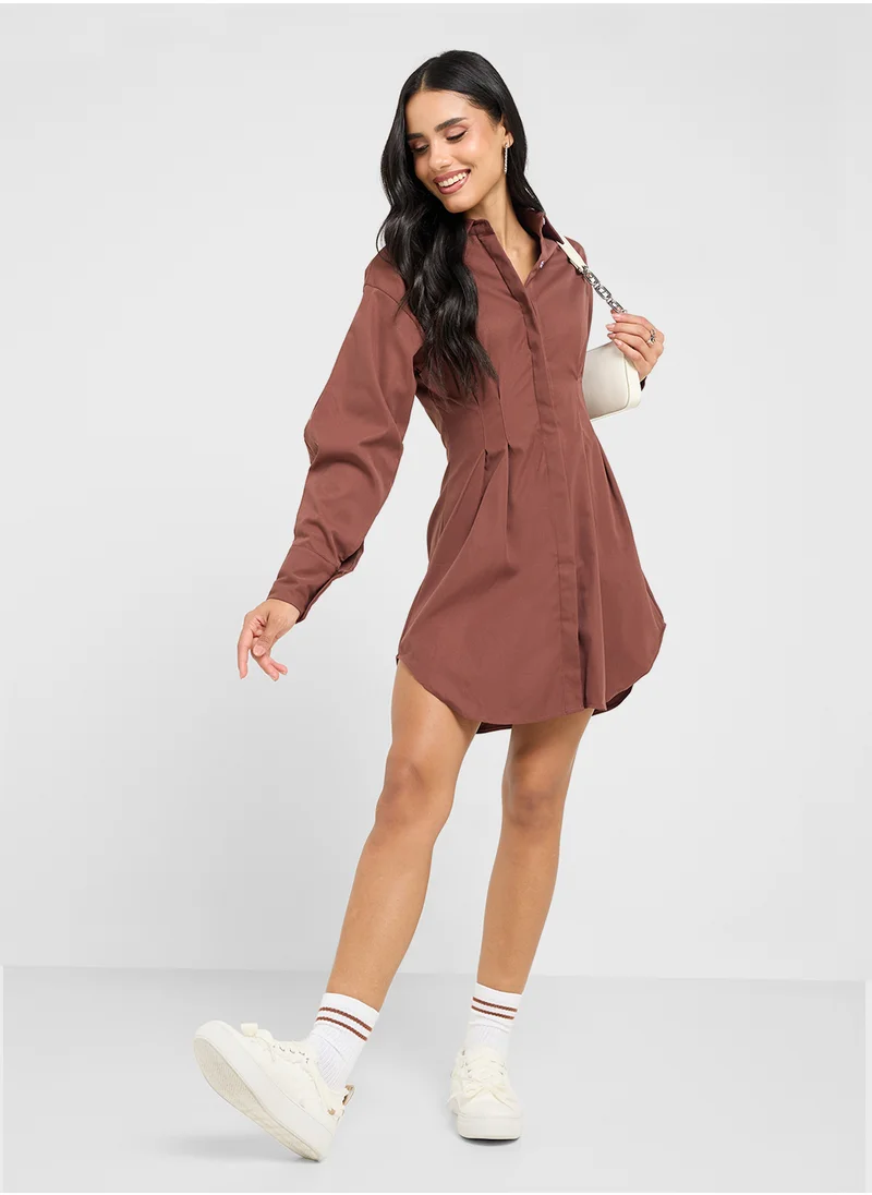 Ginger Cinched Waist Button Down Shirt Dress