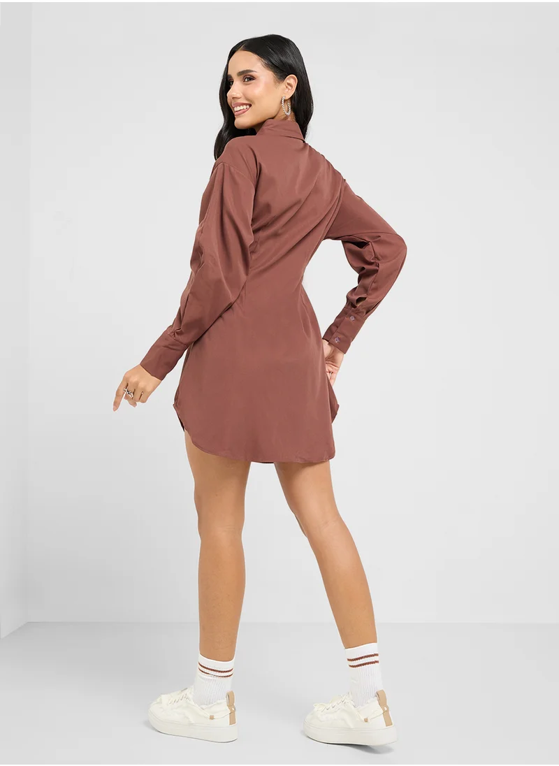 Ginger Cinched Waist Button Down Shirt Dress