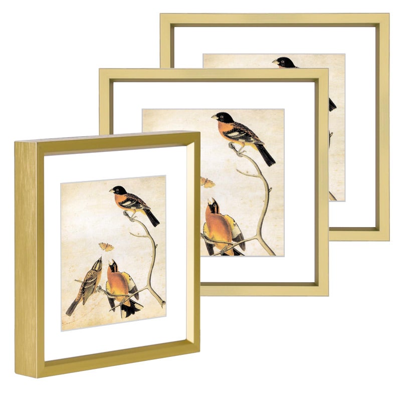 BKABOT 5x5 Picture Frame, Brass Metal Photo Frames with HD Glass, Fits 4x4 with Mat or 5 x 5 without Mat, Display for Wall and Table, 3 Pack - Image 1