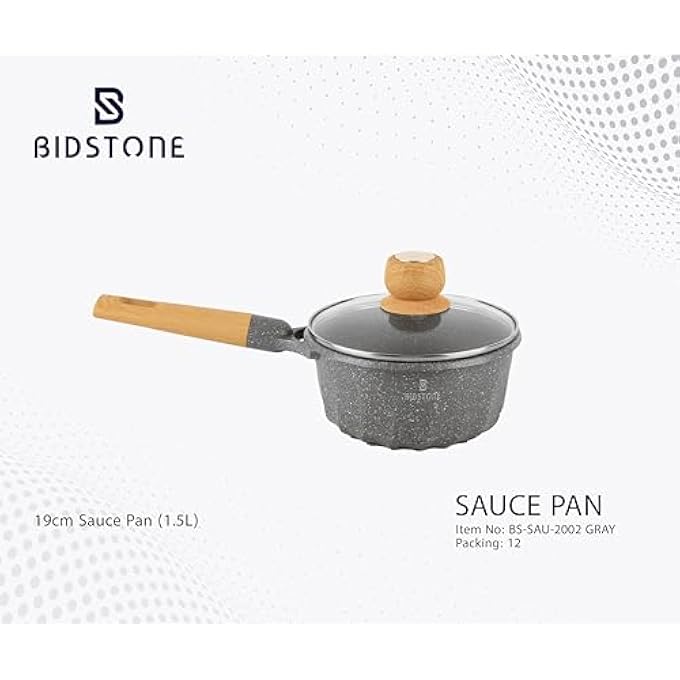 بيدستون قدر رمادي غير لاصق مقاس 18 سم، قاعدة حثية مقاومة للخدش سعة 15 لتر، مقبض خشبي، خالٍ من مادة Ptfe وPfoa، تصميم أنيق منقط - Image 2