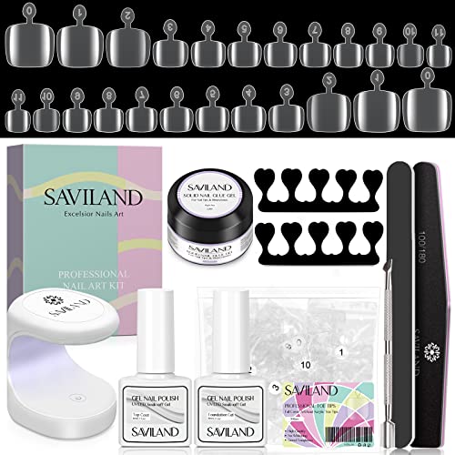 SAVILAND Toenail Tips and Solid Glue Gel 500 PCS Clear Press on Toe Tips with Nail Glue Gel Base Top Coat U V Light Pedicure Kit for Salon Home DIY Gift For Women - Image 1