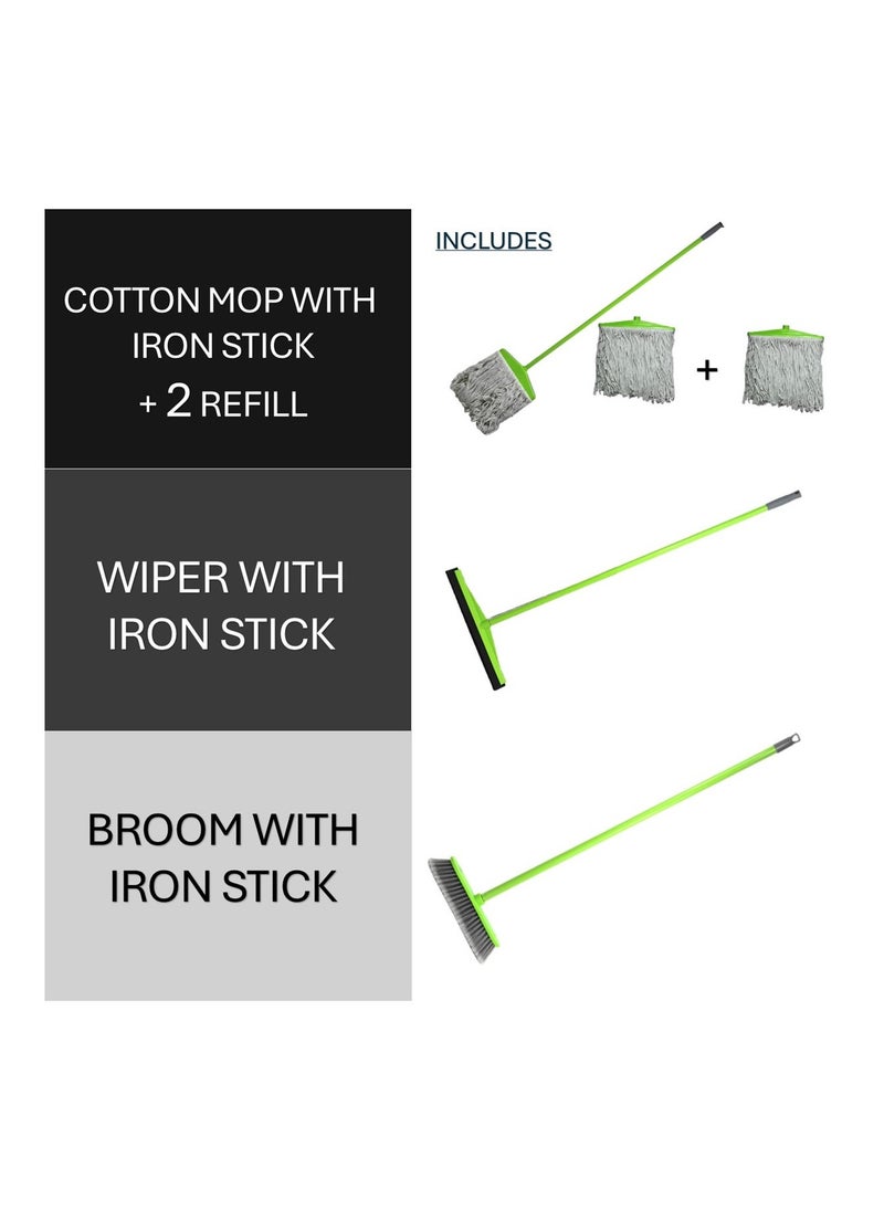 Clean and Care Cleaning Set Broom Wiper Squeegee Cotton Mop with Iron Stick and Two Refill for Home Kitchen Bathroom Cleaning Durable and Strong Assorted Color - pzsku/Z529FC51E3B04D8132195Z/45/_/1718080936/f153ca11-a8ed-4f81-a181-8c99f00f0c36