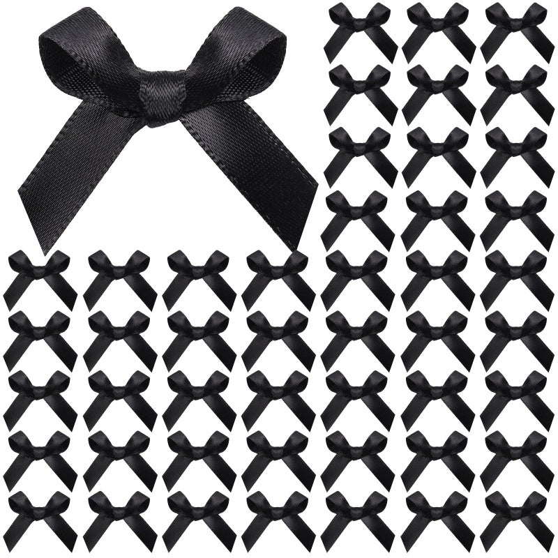 YGDZ 50 PCS Mini Black Bows Small Stain Ribbon Black Bow for Cake Tiny Bows for Crafts Bow Decorations for Party Favors Balloons