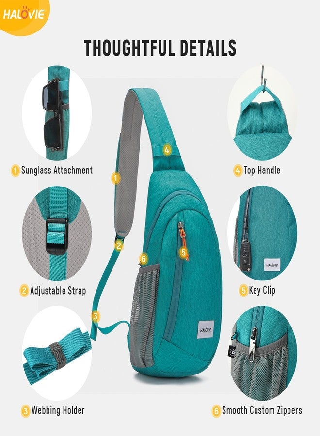 HALOVIE Anti Theft Crossbody Sling Bag RFID Travel Sling Backpack Lightweight Hiking Shoulder Chest Bag for Walking Work, Cyan, Small - Image 5