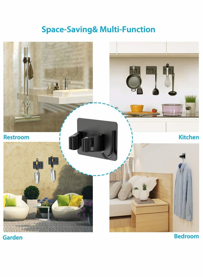 Y&D Mop Broom Holder, No Drilling Self-Adhesive Wall Mounted Storage Rack with Hook, Stainless Steel Multifunctional Hook for Bathroom Kitchen Garage Garden Tool (Black, 4 Pcs)  - Image 3