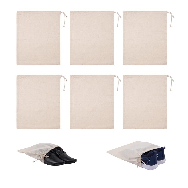 Dcluttr Shoe Bag for Travel - Cotton Shoe Cover for Storage. Odour Resistant Shoe Bags for Storage at Home. Washable and resuable Shoe Cover for Travelling. Pack of 6 Shoe Storage Bags - Image 1