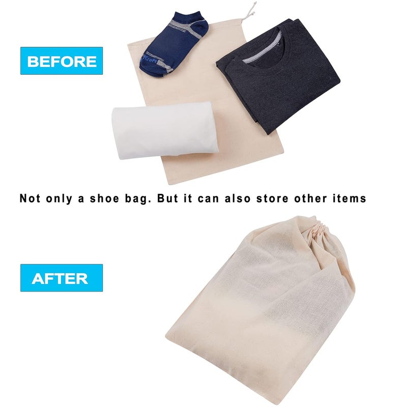 Dcluttr Shoe Bag for Travel - Cotton Shoe Cover for Storage. Odour Resistant Shoe Bags for Storage at Home. Washable and resuable Shoe Cover for Travelling. Pack of 6 Shoe Storage Bags - Image 4