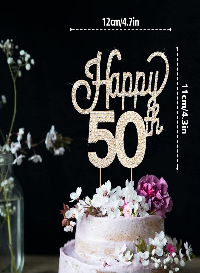 LINGTEER Happy 50th Birthday Gold Rhinestone Cake Topper - Cheers to 50th Birthday Fifty Years Old Anniversary Party Cake Centerpieces Topper Decorations Gift Sign. - Image 3