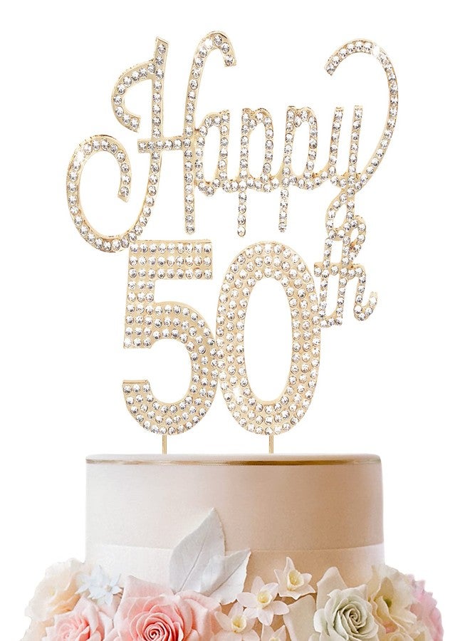 LINGTEER Happy 50th Birthday Gold Rhinestone Cake Topper - Cheers to 50th Birthday Fifty Years Old Anniversary Party Cake Centerpieces Topper Decorations Gift Sign. - Image 1