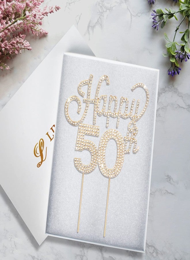 LINGTEER Happy 50th Birthday Gold Rhinestone Cake Topper - Cheers to 50th Birthday Fifty Years Old Anniversary Party Cake Centerpieces Topper Decorations Gift Sign. - Image 2