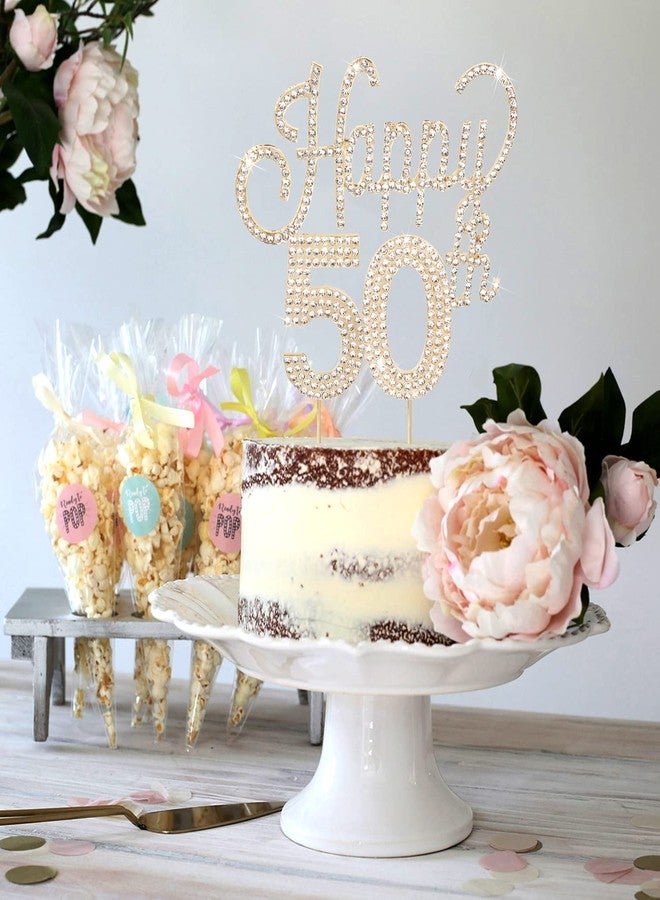 LINGTEER Happy 50th Birthday Gold Rhinestone Cake Topper - Cheers to 50th Birthday Fifty Years Old Anniversary Party Cake Centerpieces Topper Decorations Gift Sign. - Image 4