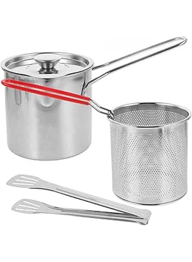 Stainless Steel Deep Fryer Pot with Tong for Chips Fries Easy Clean Lightweight Home Restaurant - Image 1