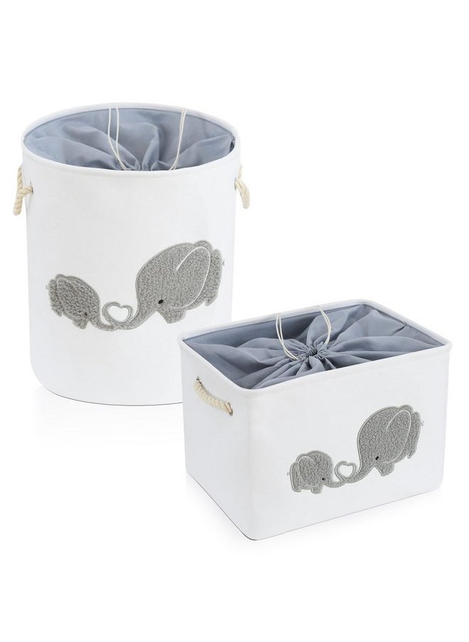 Inough INough 2 pack Storage Baskets, Baby Hamper for Nursery Boy, Baby Laundry Basket for Boy, Elephant Laundry Basket for Baby Nursery Large Elephant Basket for Baby Nursery, Hamper for Boy, Elephant Decor  - Image 1