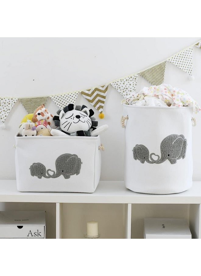 Inough INough 2 pack Storage Baskets, Baby Hamper for Nursery Boy, Baby Laundry Basket for Boy, Elephant Laundry Basket for Baby Nursery Large Elephant Basket for Baby Nursery, Hamper for Boy, Elephant Decor  - Image 2