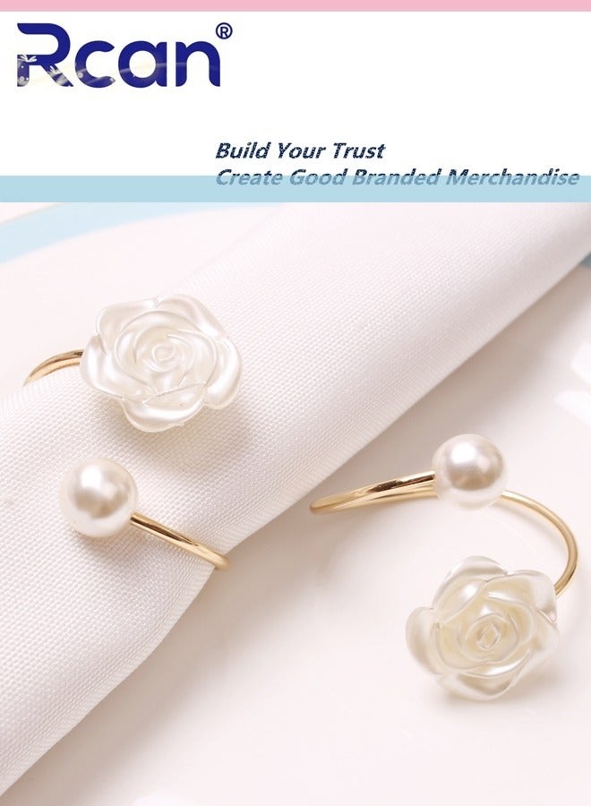 Rcan 6 Pcs Napkin Rings White Rose Pearl Dining Table Ring Holder Vintage Paper Towel Rings for Wedding Banquet Home Decorations  - Image 5