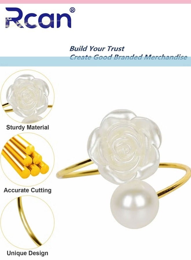 Rcan 6 Pcs Napkin Rings White Rose Pearl Dining Table Ring Holder Vintage Paper Towel Rings for Wedding Banquet Home Decorations  - Image 2