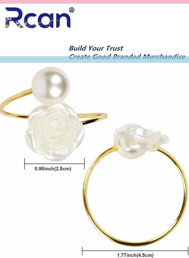 Rcan 6 Pcs Napkin Rings White Rose Pearl Dining Table Ring Holder Vintage Paper Towel Rings for Wedding Banquet Home Decorations  - Image 4