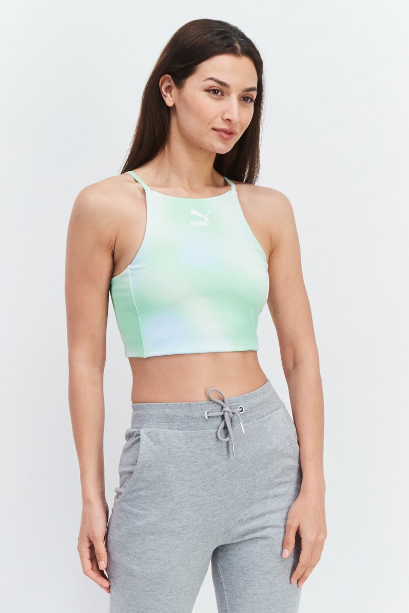 PUMA Women Sportswear Fit Sleeveless Training Top, Green Combo - Image 1