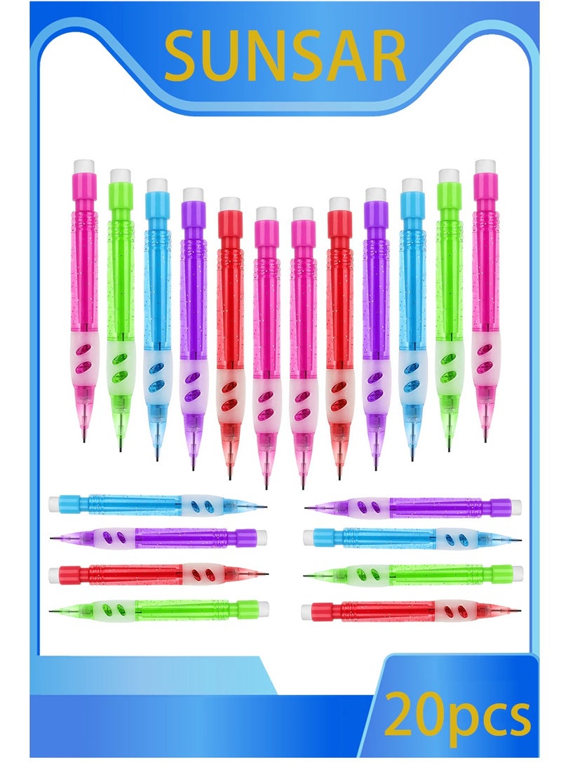 SUNSAR 20 Pcs Mini Mechanical Pencils 0.7 mm, Automatic Pencils with Erasers, Silicone Handguard for Writing Drawing Sketching - Image 1