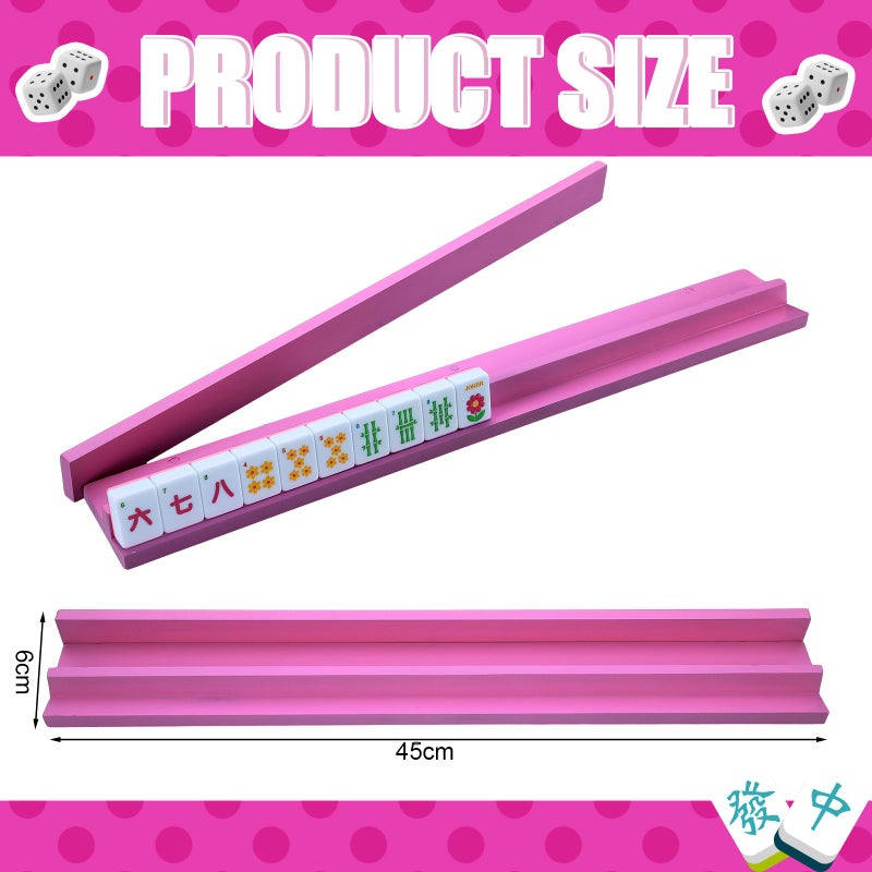 Leinuosen Wooden Mahjong Racks with Pushers 4 Set Magnet American Mahjong Tile Rack and Magnetically Attached Pushers Painted Tile Holders for Players Gift Family Game Night(Straight,Hot Pink) - Image 2