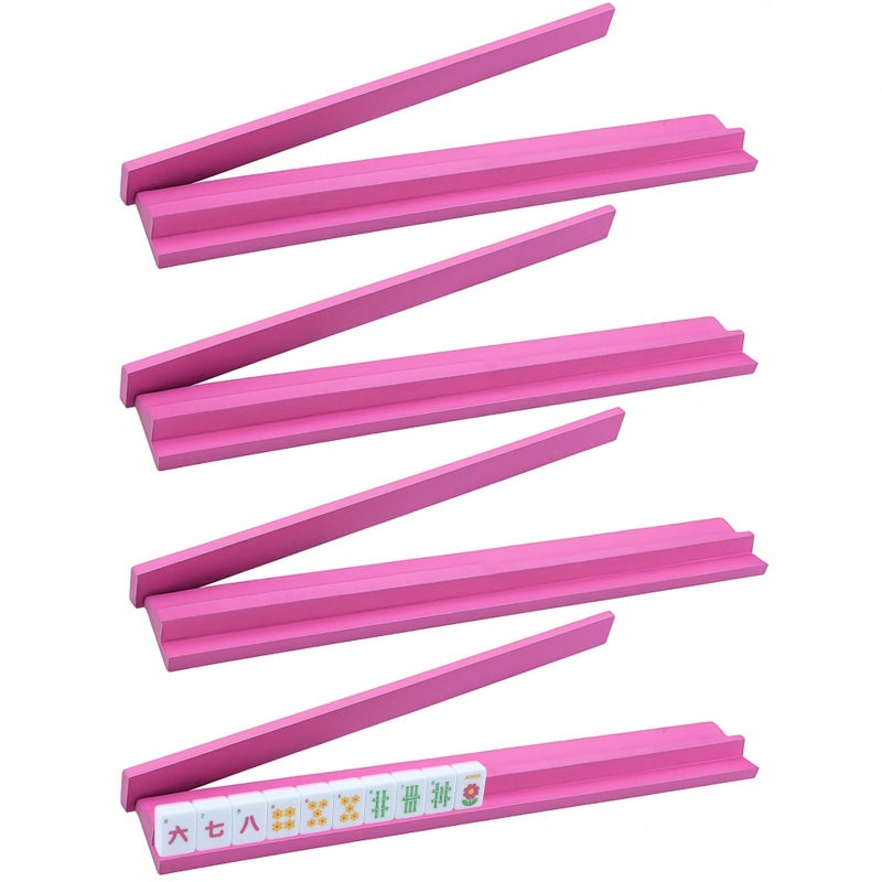 Leinuosen Wooden Mahjong Racks with Pushers 4 Set Magnet American Mahjong Tile Rack and Magnetically Attached Pushers Painted Tile Holders for Players Gift Family Game Night(Straight,Hot Pink) - Image 1