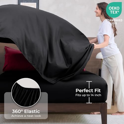 HEVUMYI Red & Black Queen Comforter Set - 7-Piece All Season Burgundy Bed in a Bag Queen, Ultra Soft Bedding Set with Comforter, Flat Sheet, Fitted Sheet, Pillowcases, Pillow Shams, Burgundy - Image 5