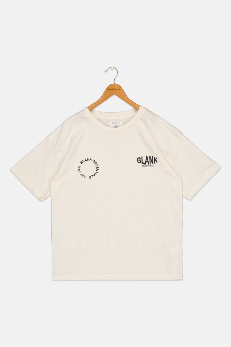 Blank Essentials Kids Boy Short Sleeve Brand Logo T-shirt, Off White - Image 2