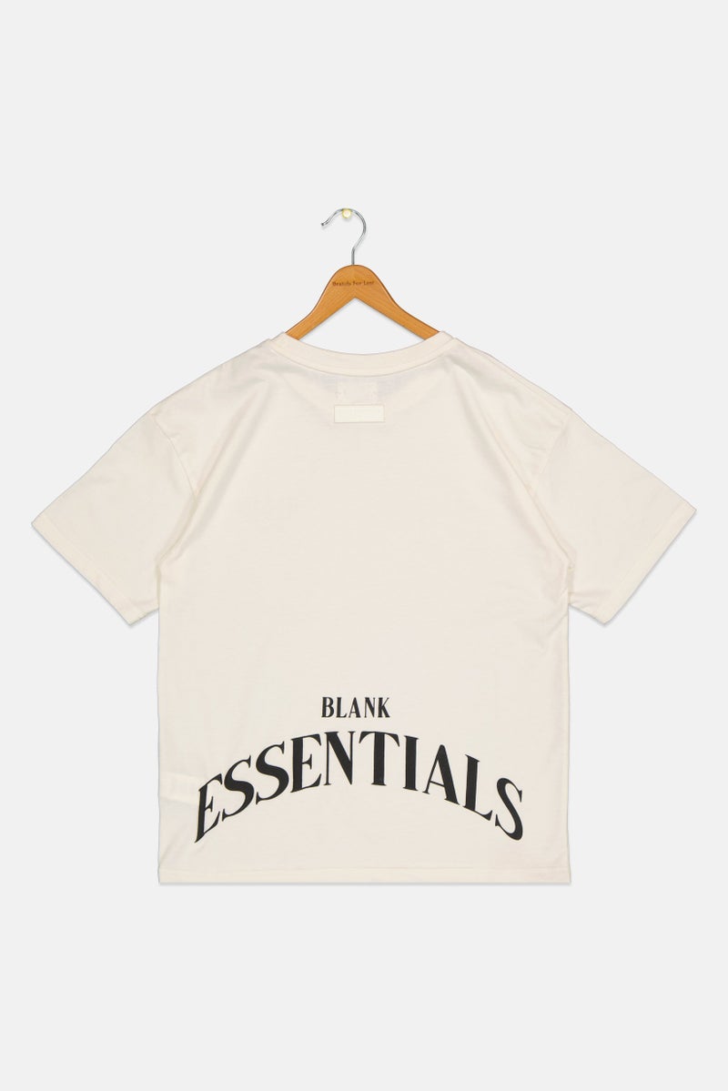 Blank Essentials Kids Boy Short Sleeve Brand Logo T-shirt, Off White - Image 3