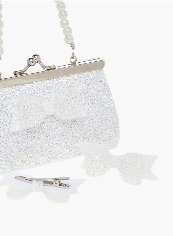 Flora Bella By Shoexpress Girls 3-Piece Bow Embellished Handbag And Hairclip Set  - Image 4