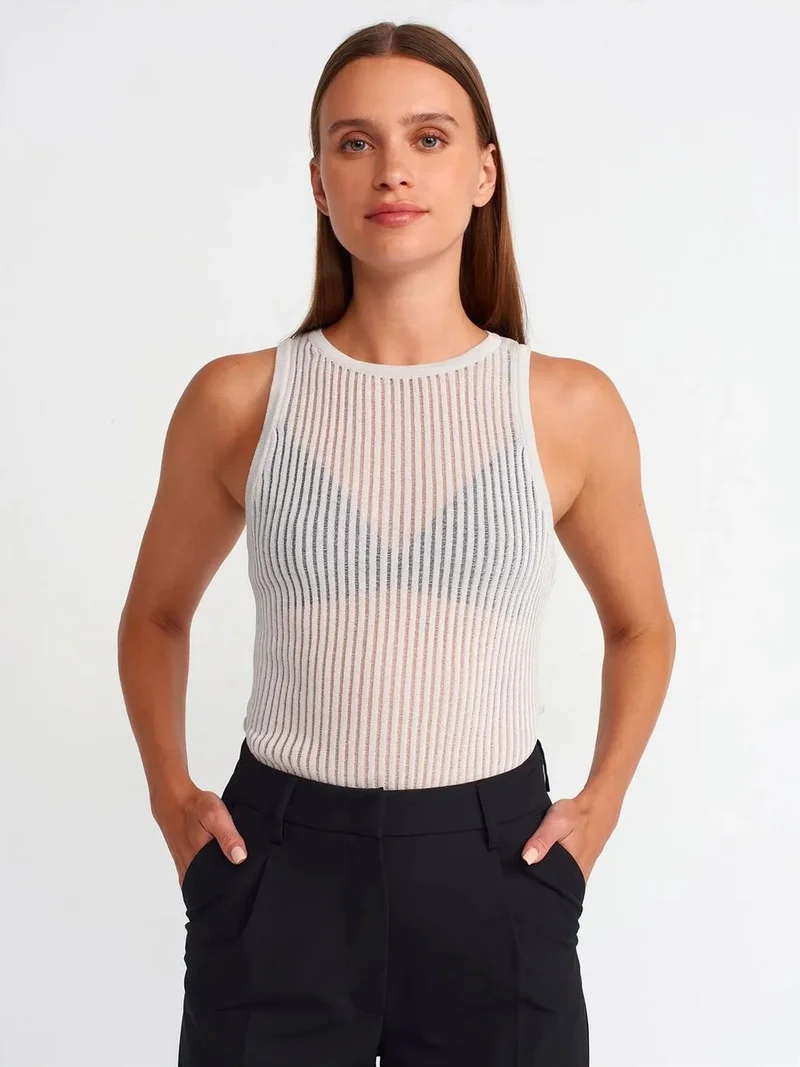 ديلفين Dilvin Ribbed Sleeveless Knit Blouse