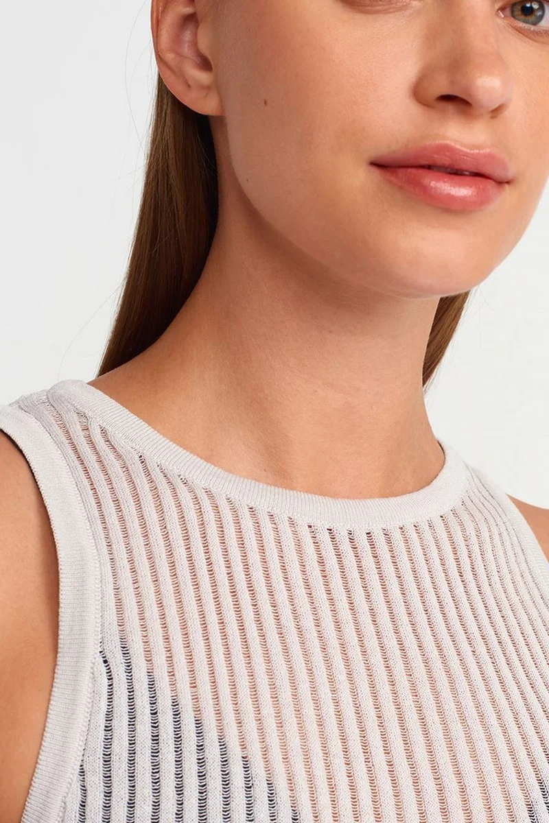 Dilvin White DILVIN Ribbed Sleeveless Knit Blouse for Women | Best Price UAE