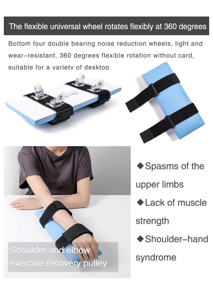 Multifunctional Shoulder Rehab Skateboard on Desktop Arm Rehabilitation Assisting Exercise Equipment with 360° Roating Wheels for Rotator Cuff Recovery Improve Flexibility Stretching