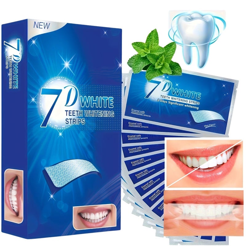 mriya شرائط تبييض الأسنان MRIYA، لاصقة أسنان بالنعناع 7D، شريط تبييض الأسنان لمدة 30 دقيقة، مجموعة تبييض الأسنان لإزالة الاصفرار 14 زوج (28 شريط) - Image 1
