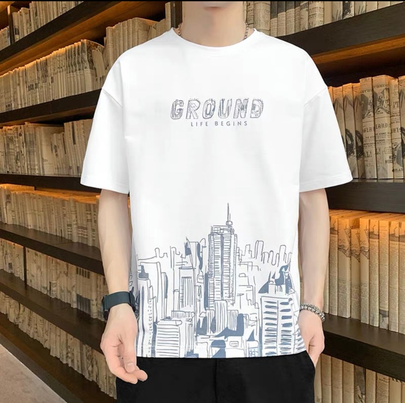 Short-Sleeved T-Shirt Men'S Summer Korean-Style Trendy T-Shirt Loose Instagram Popular Brand Student Top Half-Sleeved Men'S Summer Clothes - Image 1