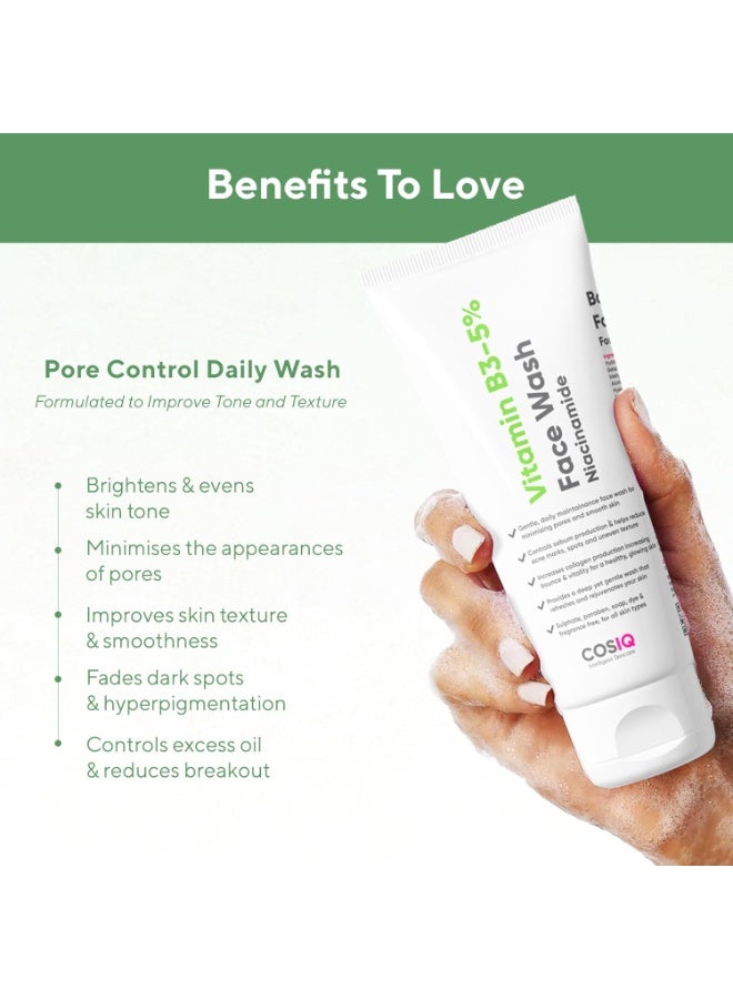 CosIQ Cos-IQ B3 5% Niacinamide Face Wash for Pore Minimizing, Brightens, Smooth and Even Skin | Tan Removal & Glowing Skin, Non-Irritant, Non-Drying | Gently Cleanses Makeup | (2x100 ml) - Image 3