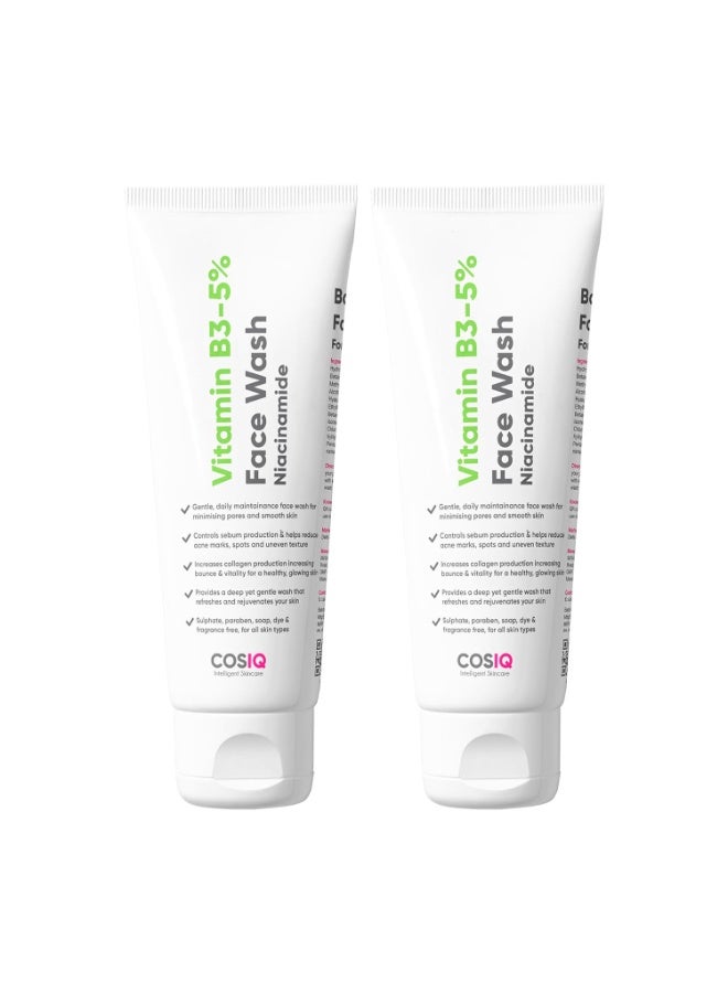 CosIQ Cos-IQ B3 5% Niacinamide Face Wash for Pore Minimizing, Brightens, Smooth and Even Skin | Tan Removal & Glowing Skin, Non-Irritant, Non-Drying | Gently Cleanses Makeup | (2x100 ml) - Image 1